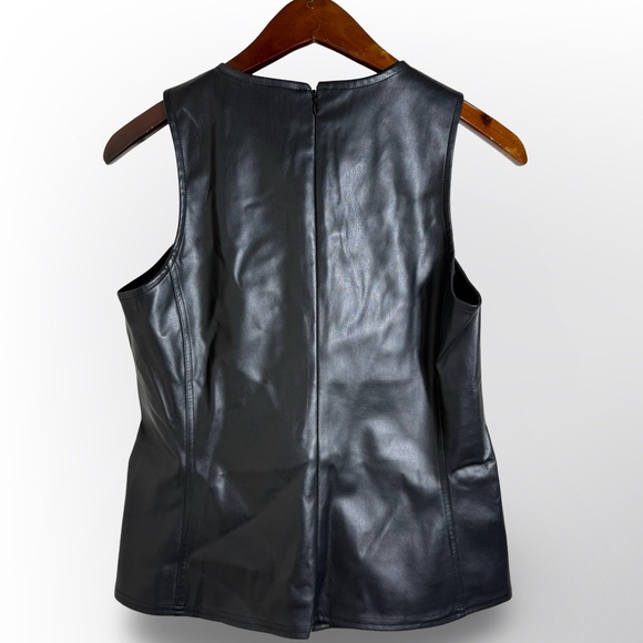 Ann Taylor Petite Faux Leather Sleeveless Top Black SP - Picture 2 of 4